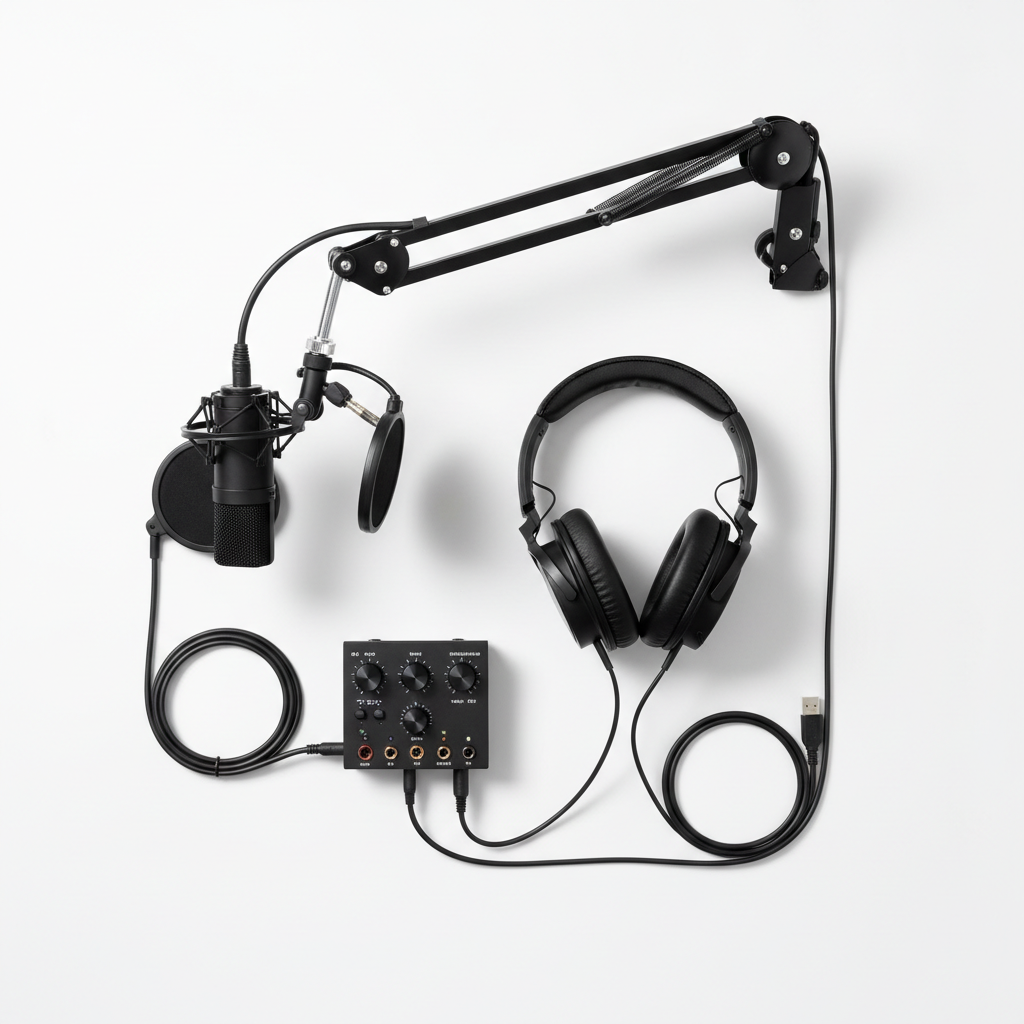 Complete Podcast Starter Kit flat lay