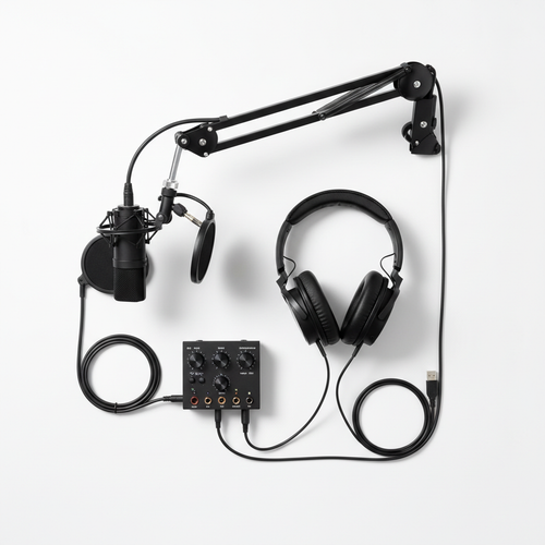 Complete Podcast Starter Kit flat lay