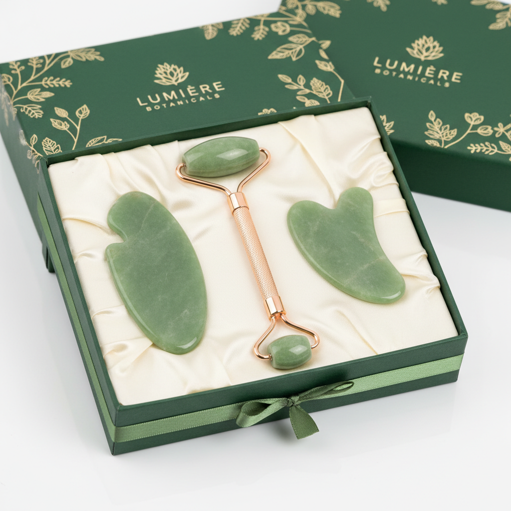 Jade Roller and Gua Sha Facial Massage Set green jade