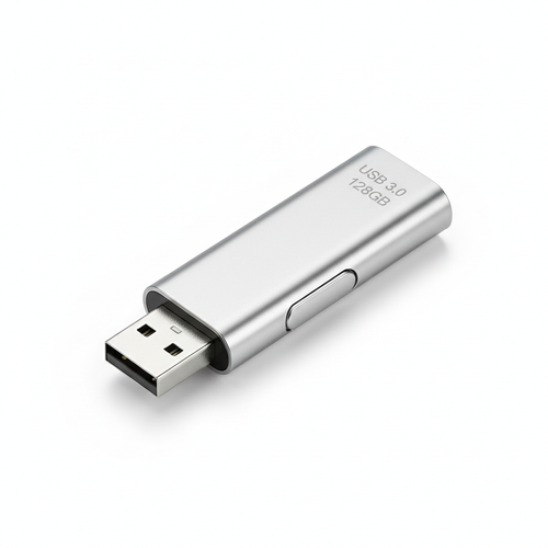 128GB USB 3.0 Flash Drive metallic silver retractable